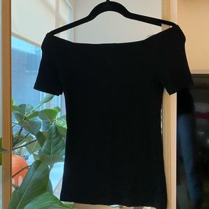 Black Cotton Short Sleeve Off Shoulder Top in XS